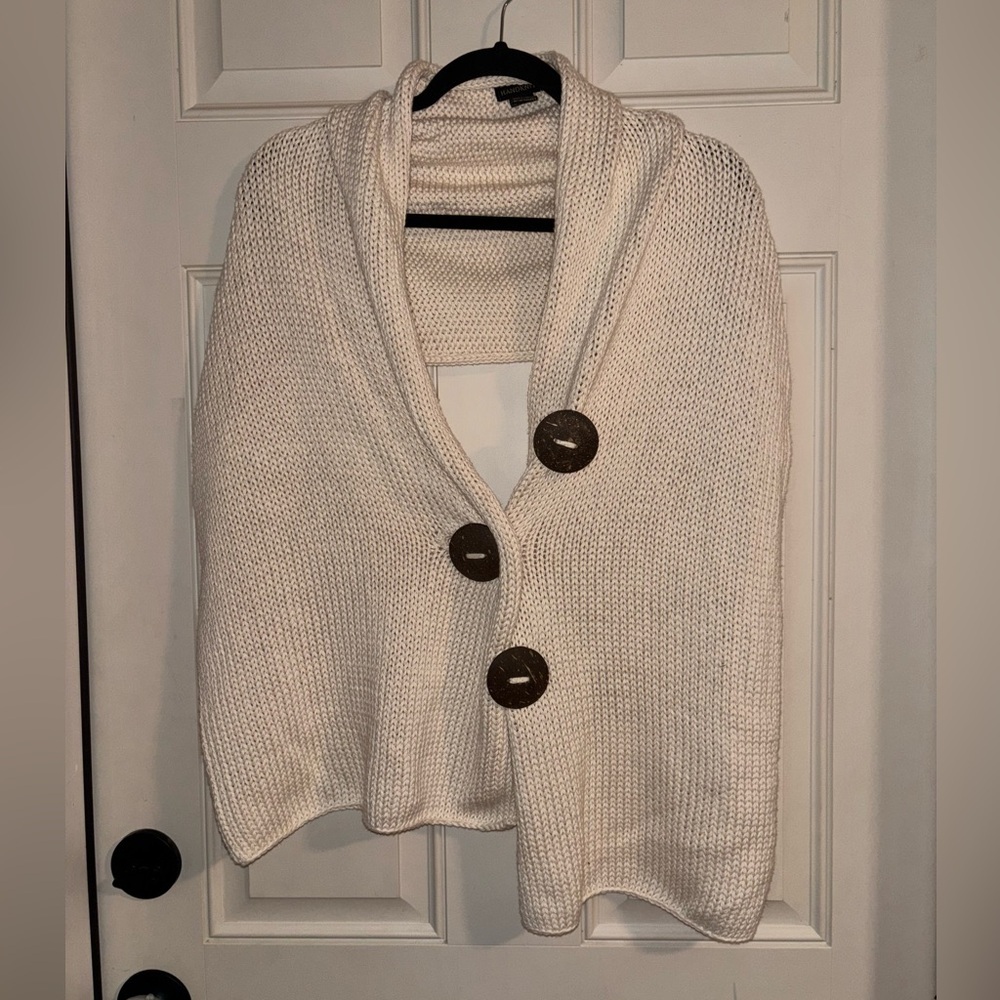 Pure HANDKNIT Womens 3 Button Scarf Cotton Gray 57" X 15"